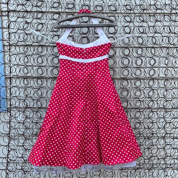 Vint. 90s ZUM ZUM red white polkadot halter pinup rockabilly prom cocktail dress - Picture 2 of 9